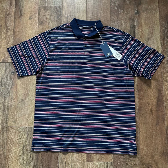 Men's Cutter & Buck Navy Striped Polo Shirt XL - Picture 3 of 13